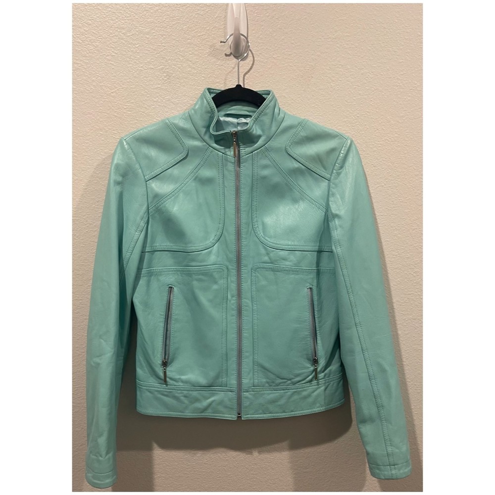 BETTY BARCLAY Leather Zipper Moto Jacket